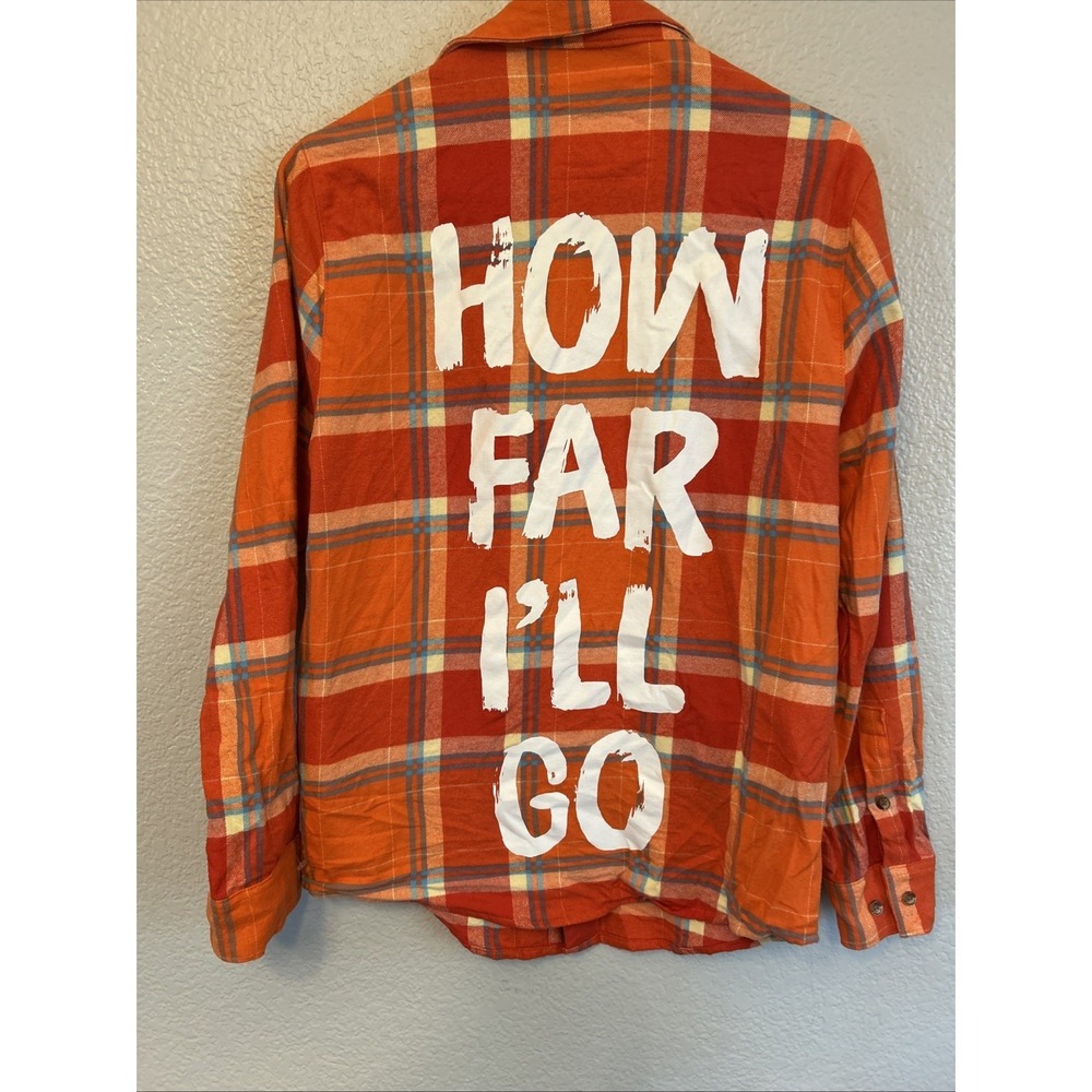Disney Cakeworthy Moana Flannel Shirt Women's Small Orange Plaid Casual Preowned - Picture 7 of 8